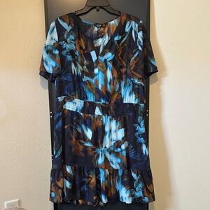 Simply Vera Vera Wang Floral Tiered Midi Dress in Navy, Aqua & Brown